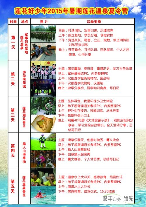河南印刷廠:蓮花好少年2015年暑假蓮花溫泉夏令營